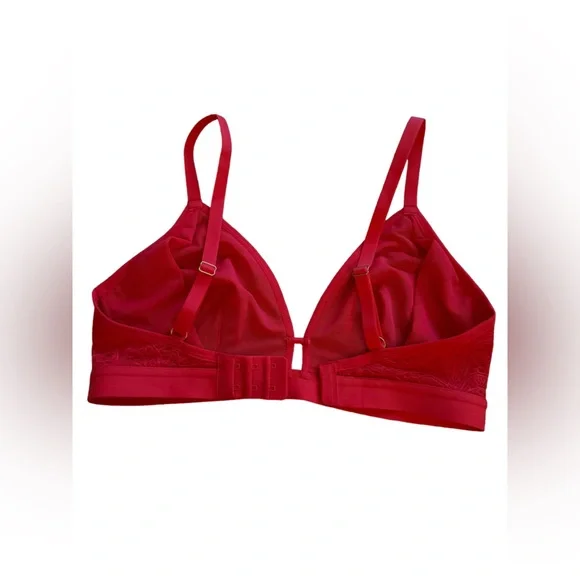 Lively- 3 Piece SET- Palm Lace Busty Bralette Bikini&Thong-Tomato Red- Size:1 S